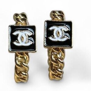 CC Logo gold tone and black square logo hoop earrings #luxuryjewellery